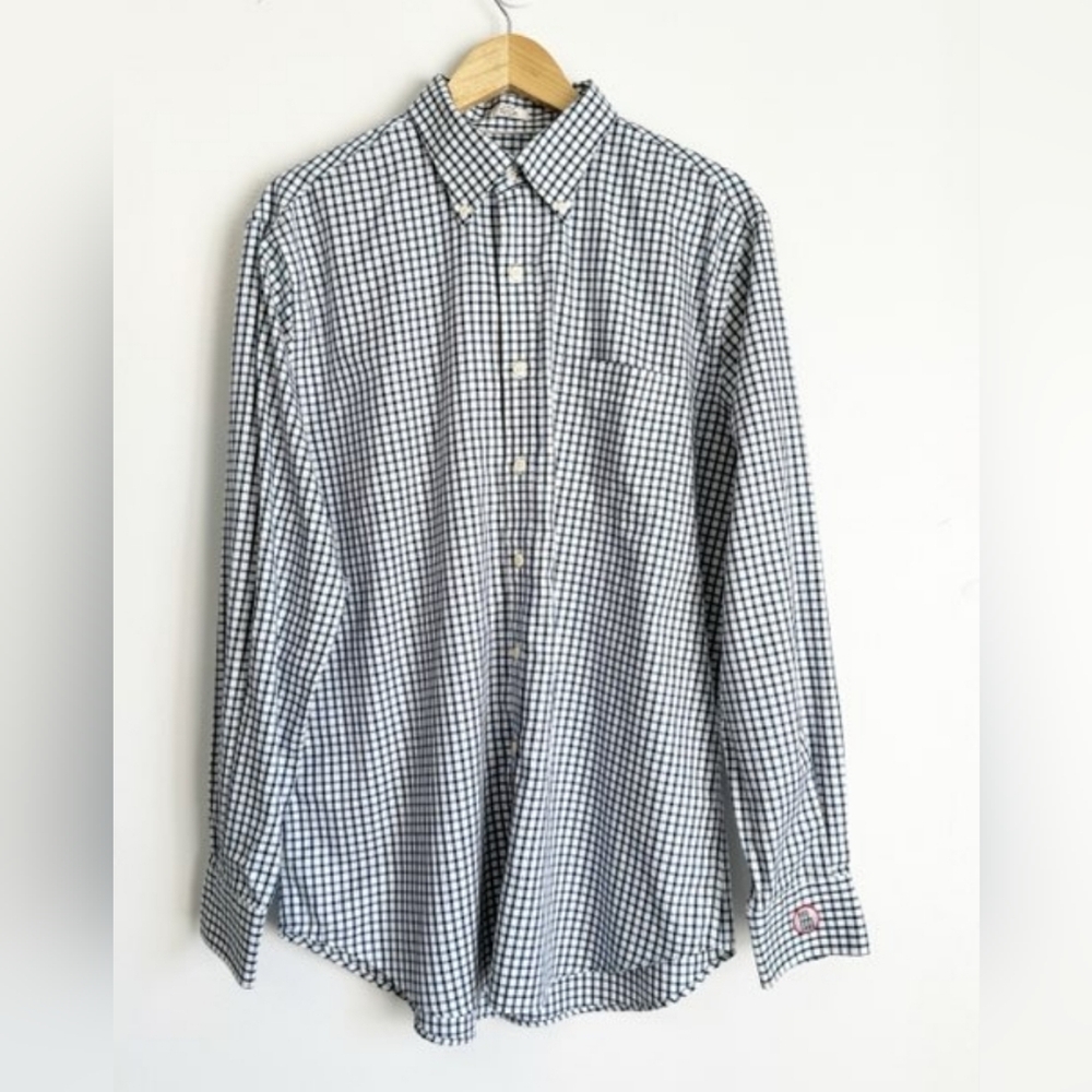 Peter Millar Shirt Mens Large White Blue Long Sleeve Button Check Nanoluxe
